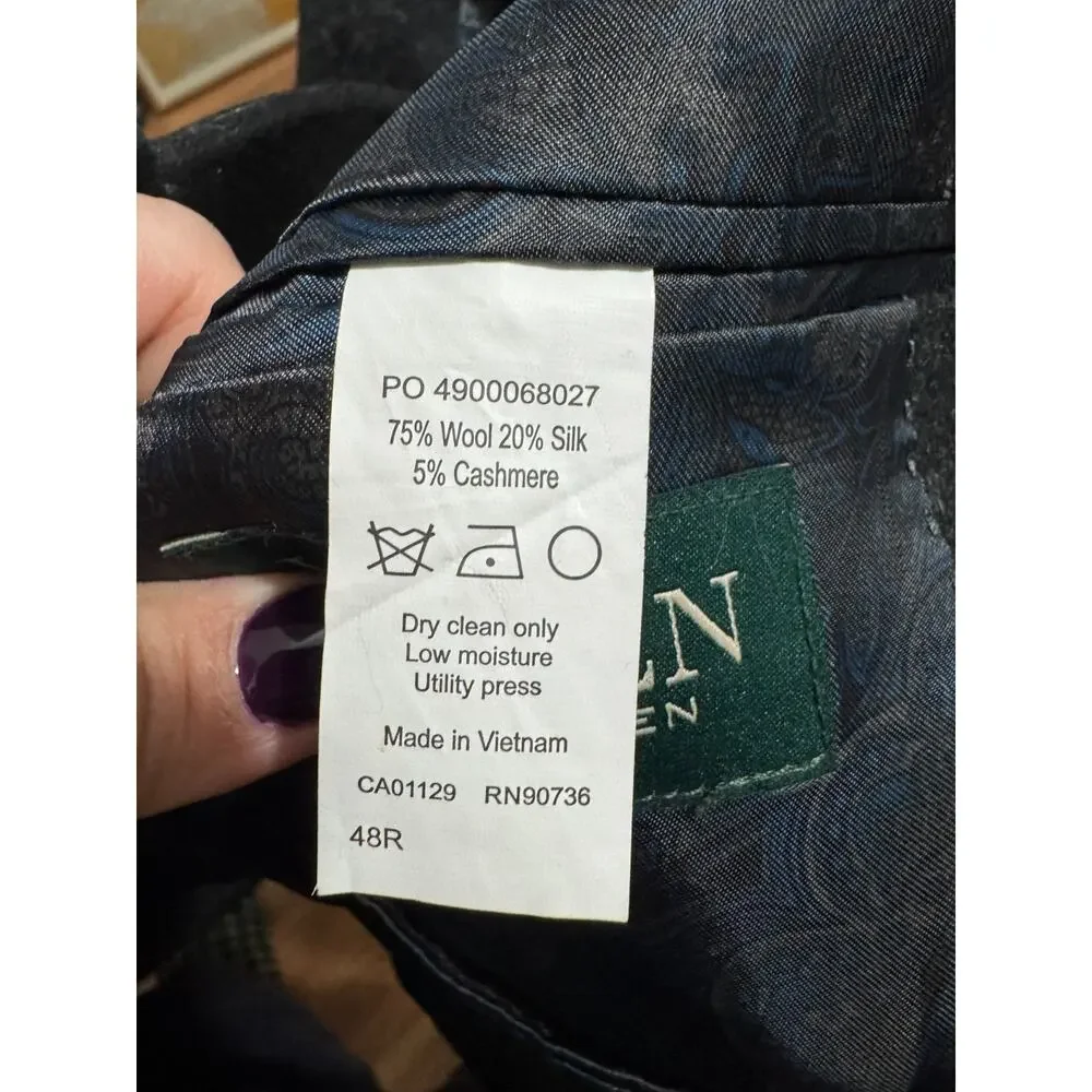 Lauren Ralph Lauren Wool Cashmere Silk Gray/Brn 2 Button RN90736 Coat Jacket 48R